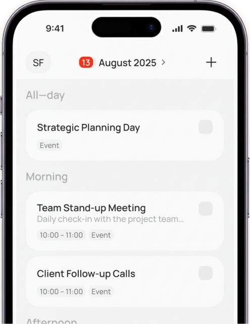 Amply app interface showing task list and reminders